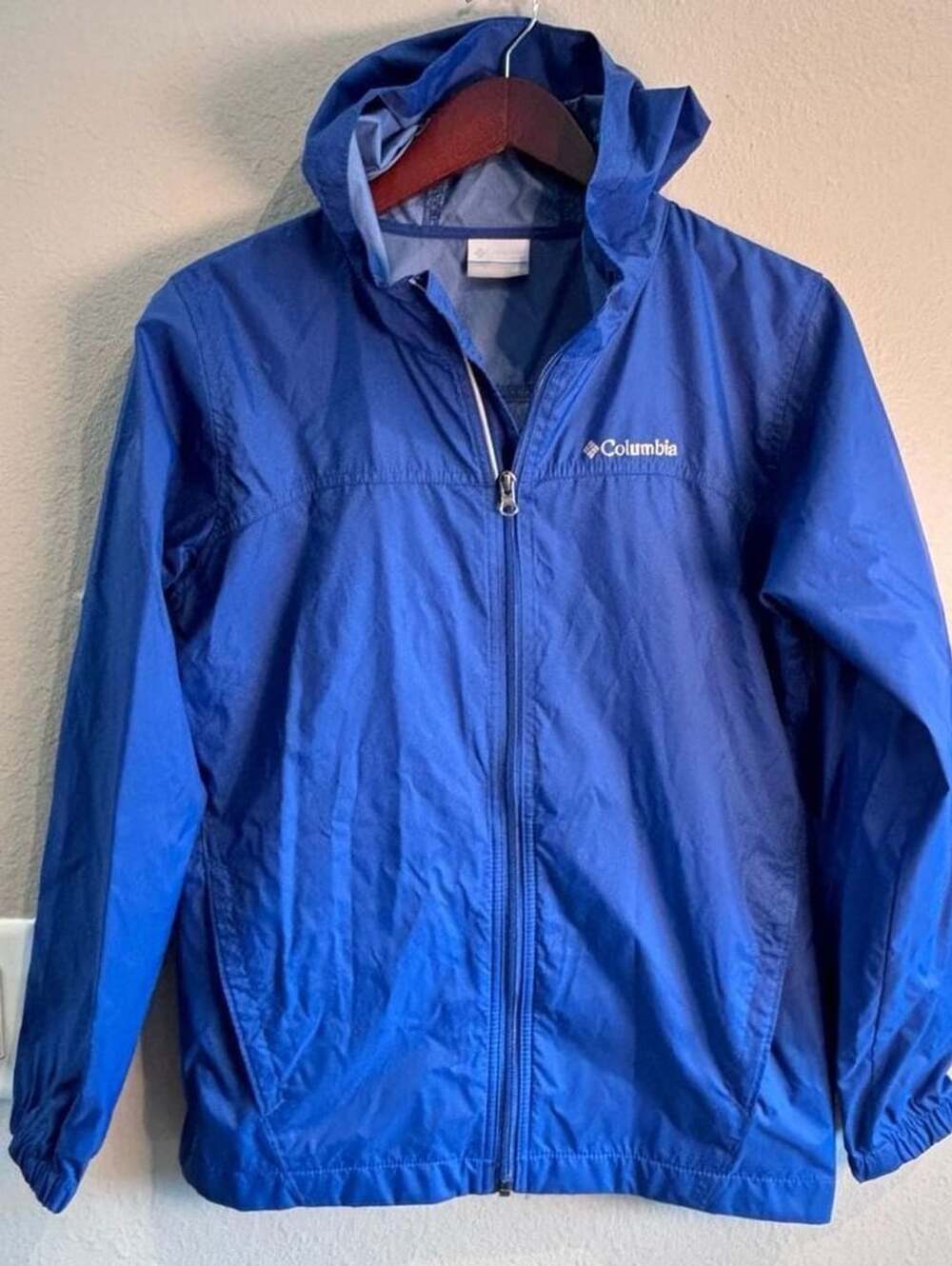 Columbia Boys Glennaker Rain Jacket L (14/16) Blue Hooded Windbreaker
